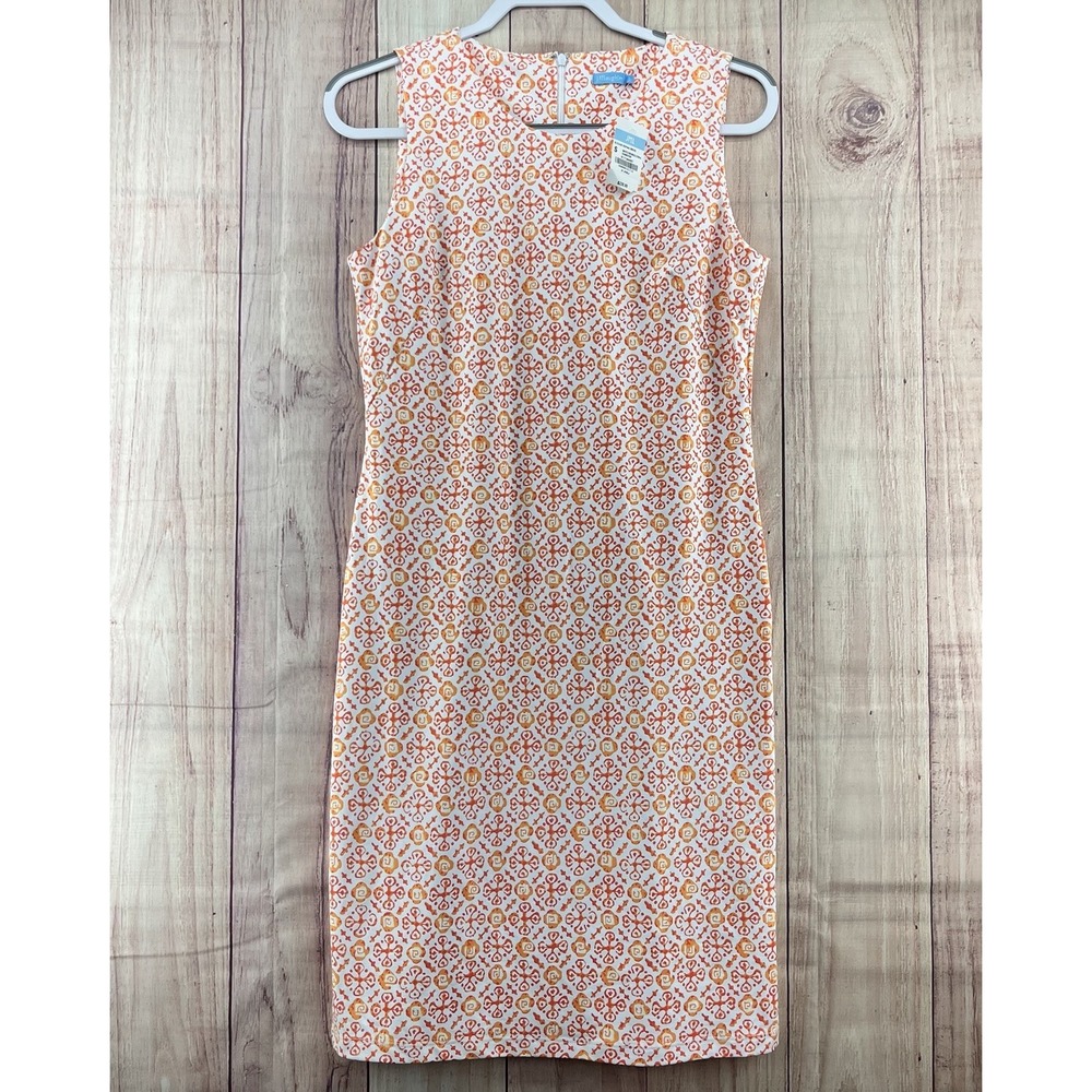 NEW‎ J McLaughlin Slvless Sophia Shift Dress Orange White Coral Hannover Sz S